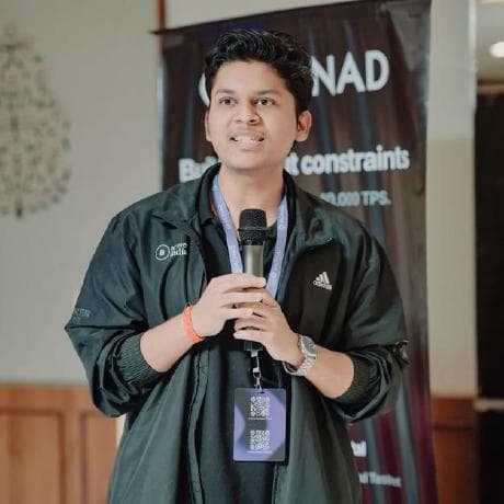 Adwait Keshari, creator of Monsmith, speaking at a Monad community event