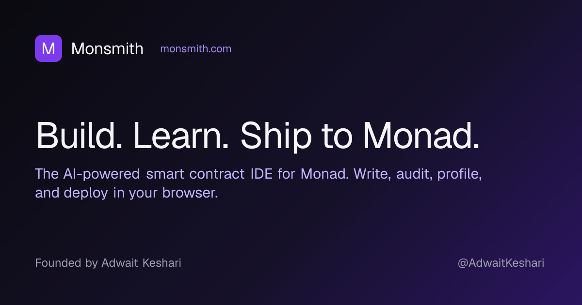Monsmith — Monsmith is the free, browser-based, AI-powered smart contract IDE for Monad. Write,…
